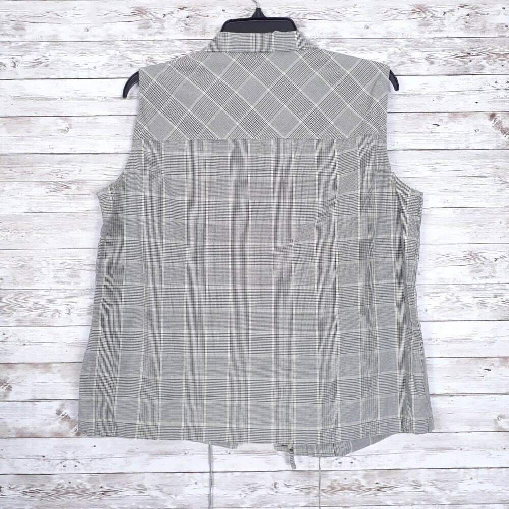 Christopher & Banks Womens Vest L Beige Black Plaid Zip Snap 247 - Picture 3 of 7